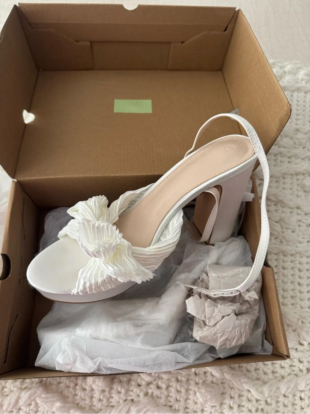 Elegant White Ruffle Strap Block Heel Sandals